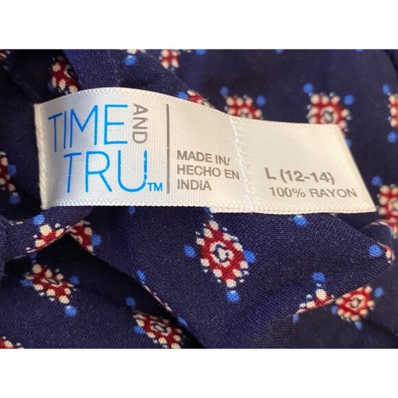 Time And Tru Dress Boho Tunic Blue Sapphire Print has Belt Long Sleeves Large - Picture 3 of 10